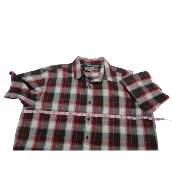 Carhartt Short Sleeve Flannel Collar Shirt Men Sz Large Tall Relaxed Fit Red - Picture 7 of 10
